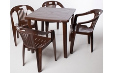 Набор пластиковой мебели, квадратный стол и 4 кресла Комфорт-1, цвет: шоколадный