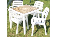 Набор пластиковой мебели, квадратный стол с деколем и 4 кресла N3 Далгория, цвет: белый