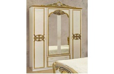 Шкаф для одежды Ольга 4-х дверный с зеркалами (цвет: бежевый с золотым)