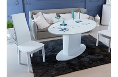 Стол обеденный раздвижной со стеклом Марсель, цвет: подстолье - белый, столешница - стекло белое, глянец