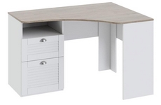 Угловой письменный стол с ящиками Ривьера, цвет: каркас - дуб бонифацио, фасад - белый